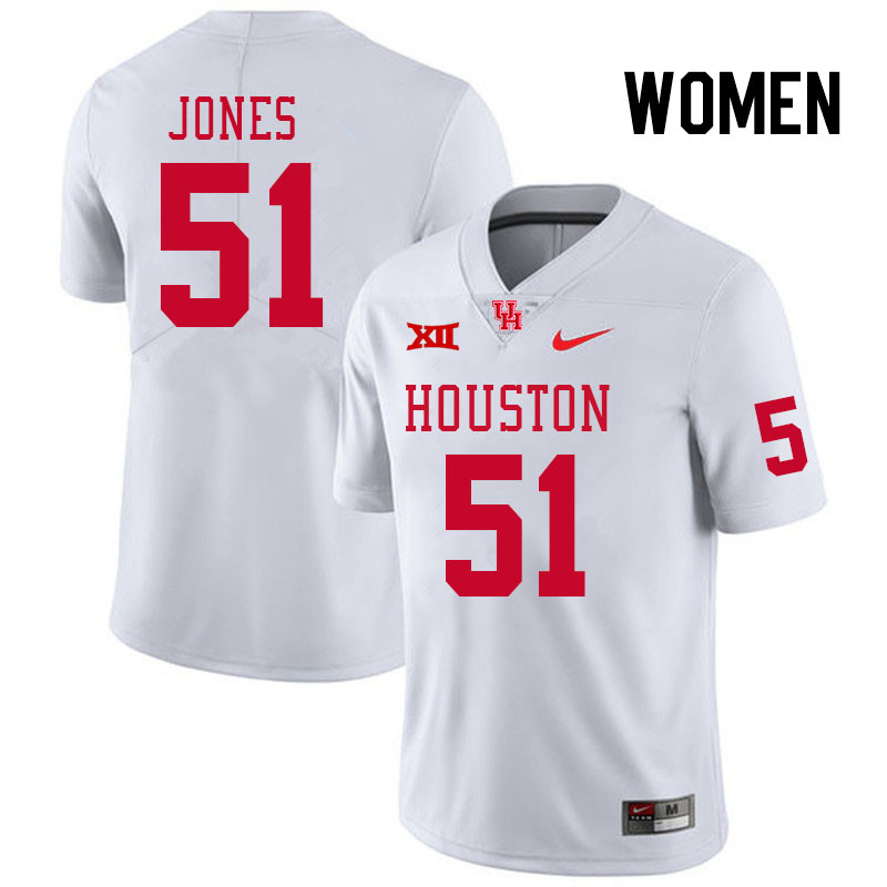 Women #51 Hunter Jones Houston Cougars College Football Jerseys Stitched Sale-White